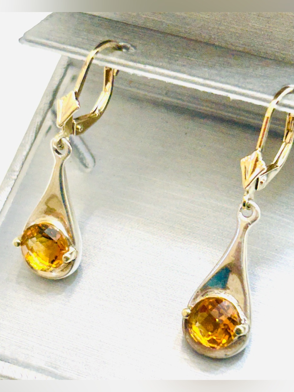 RLM 925 18k stamp  Citrine Drop Earrings